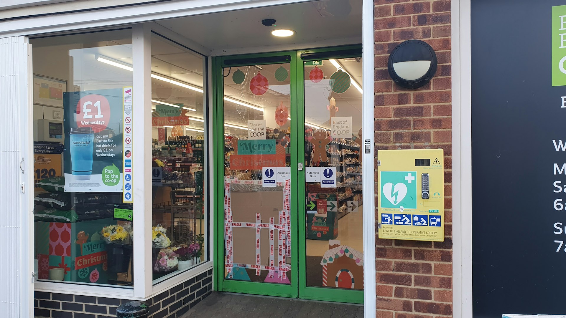 Windows were smashed during a break-in at Bramford Co-op Foodstore
